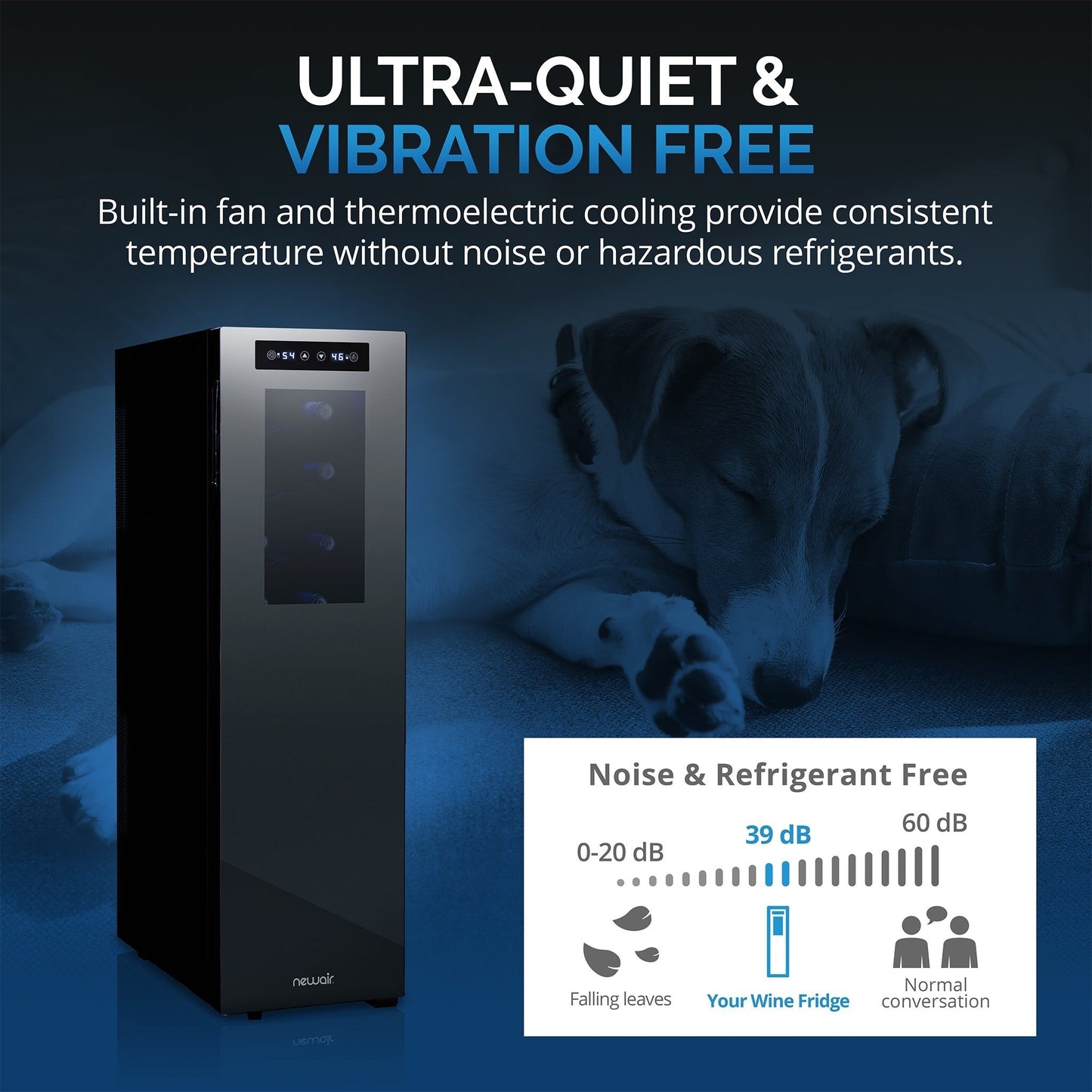 Frigorifero per vino Newair Shadow-T Series, doppia zona di temperatura per 18 bottiglie, indipendente, termoelettrico, controllo digitale