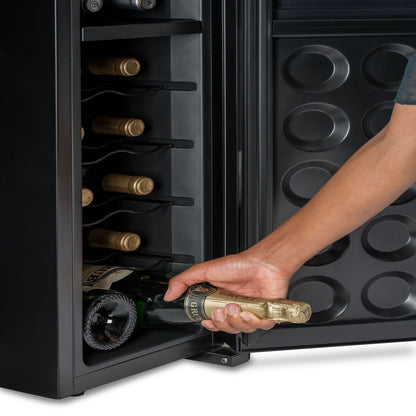 Frigorifero per vino Newair Shadow-T Series, doppia zona di temperatura per 18 bottiglie, indipendente, termoelettrico, controllo digitale