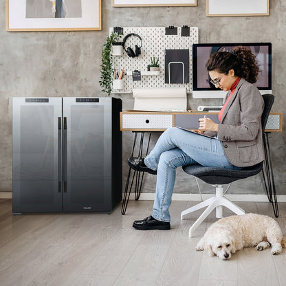 Frigorifero per vino e bevande Newair, 18 bottiglie e 59 lattine, doppia zona di temperatura, indipendente, controllo digitale della temperatura