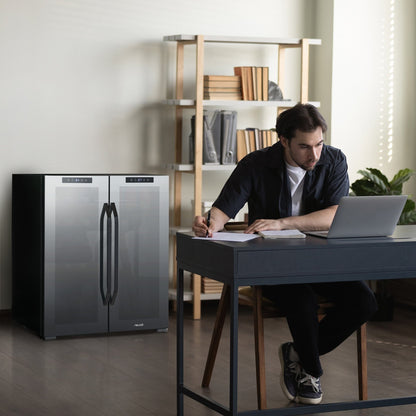 Frigorifero per vino e bevande Newair, 18 bottiglie e 59 lattine, doppia zona di temperatura, indipendente, controllo digitale della temperatura