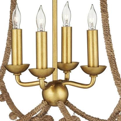 Lampadario con corda in foglia d'oro