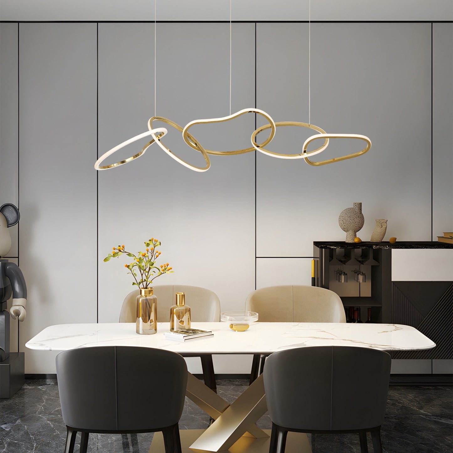 Lampadario a LED in acciaio inossidabile di lusso nordico con luci a sospensione per sala da pranzo