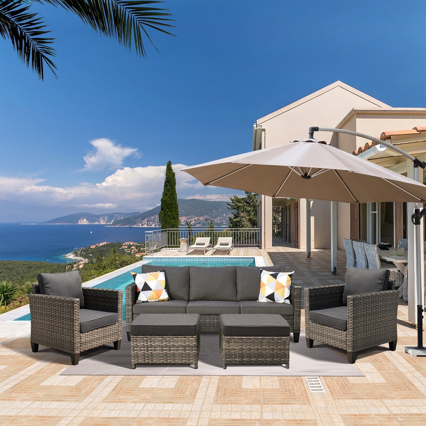 Set di 5 mobili da giardino in vimini con schienale alto OVIOS