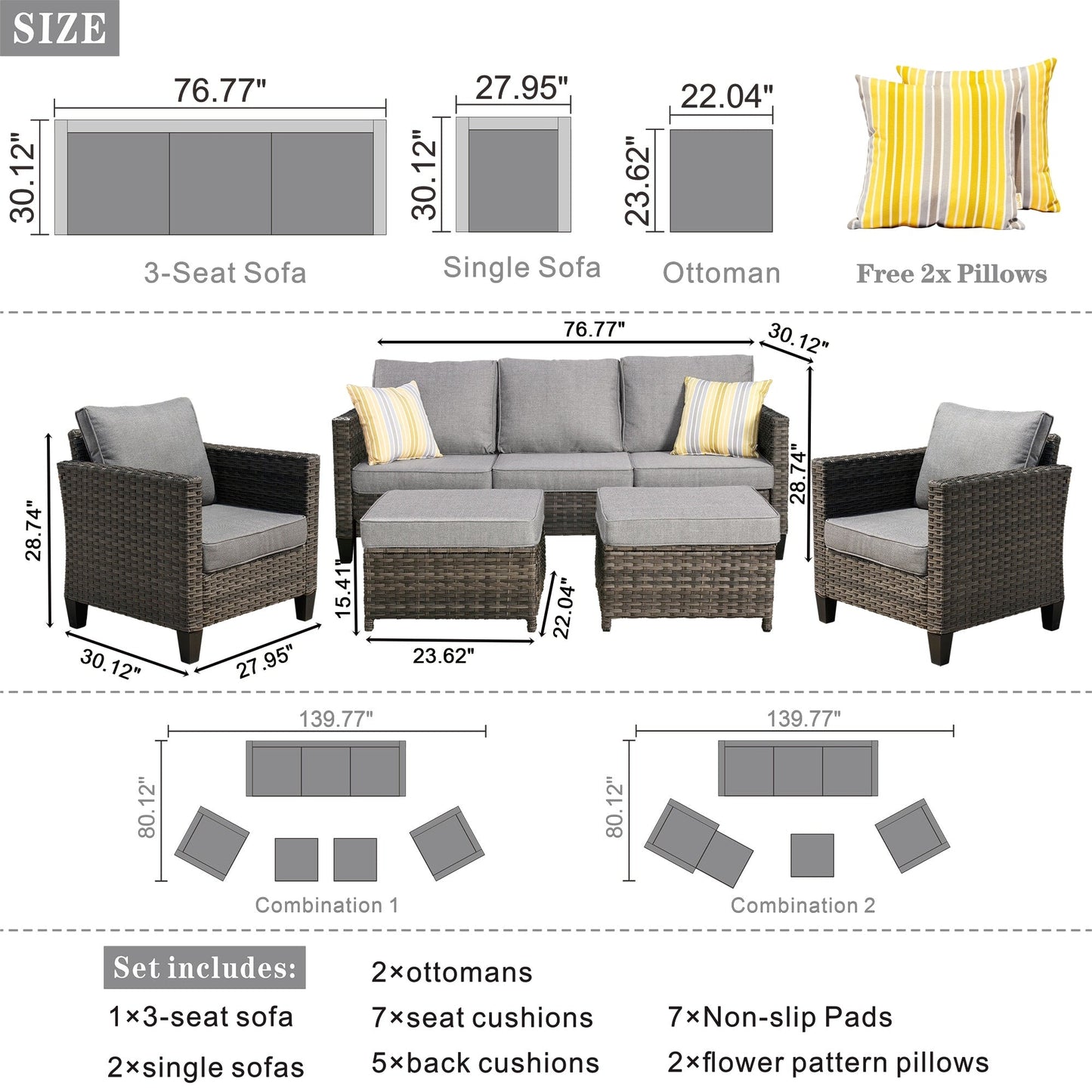 Set di 5 mobili da giardino in vimini con schienale alto OVIOS