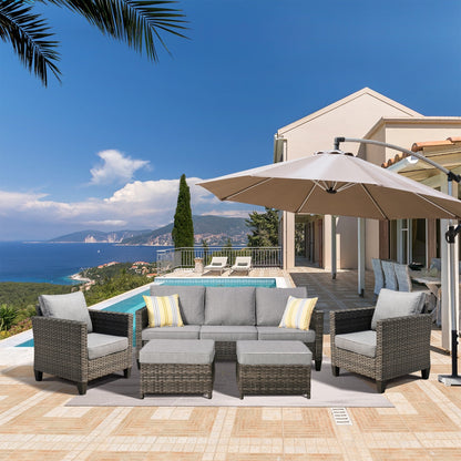 Set di 5 mobili da giardino in vimini con schienale alto OVIOS