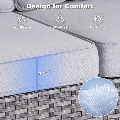 Set da conversazione OVIOS da 5 pezzi con schienale alto in vimini per patio