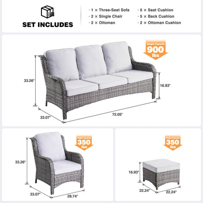 Set da conversazione OVIOS da 5 pezzi con schienale alto in vimini per patio