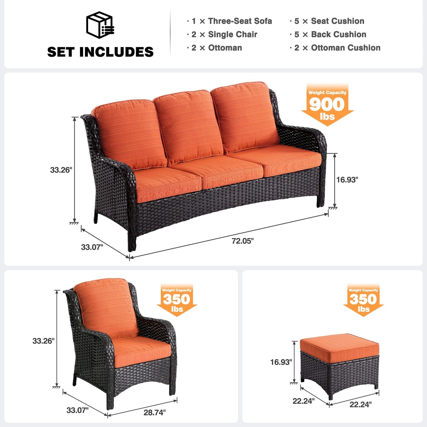 Set da conversazione OVIOS da 5 pezzi con schienale alto in vimini per patio