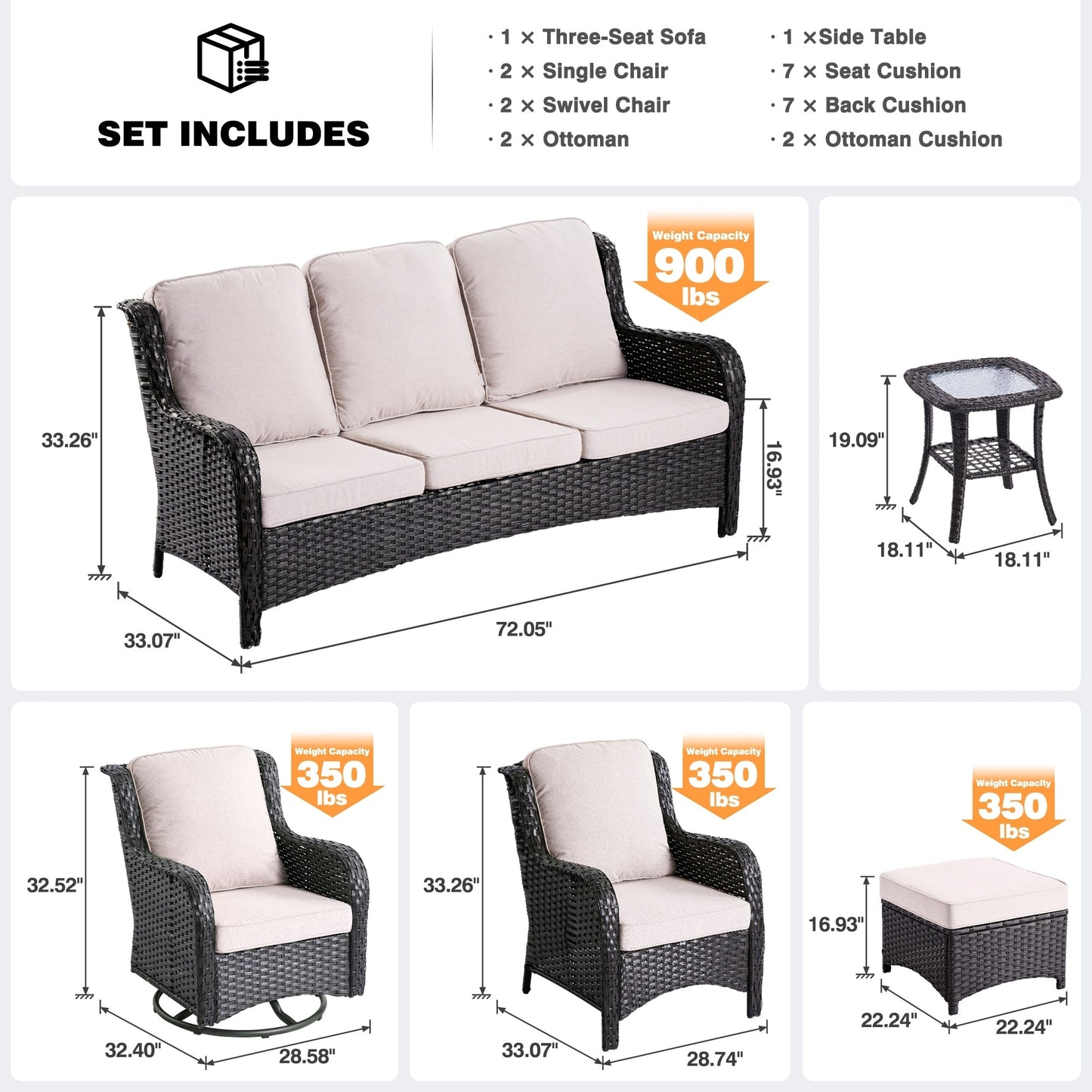 Set di 8 sedie girevoli in vimini per patio OVIOS