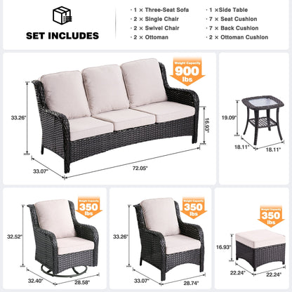 Set di 8 sedie girevoli in vimini per patio OVIOS