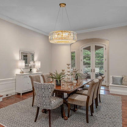 Lampadario moderno rotondo in cristallo OYIPRO da 6/8/12 luci a forma di tamburo per isola cucina