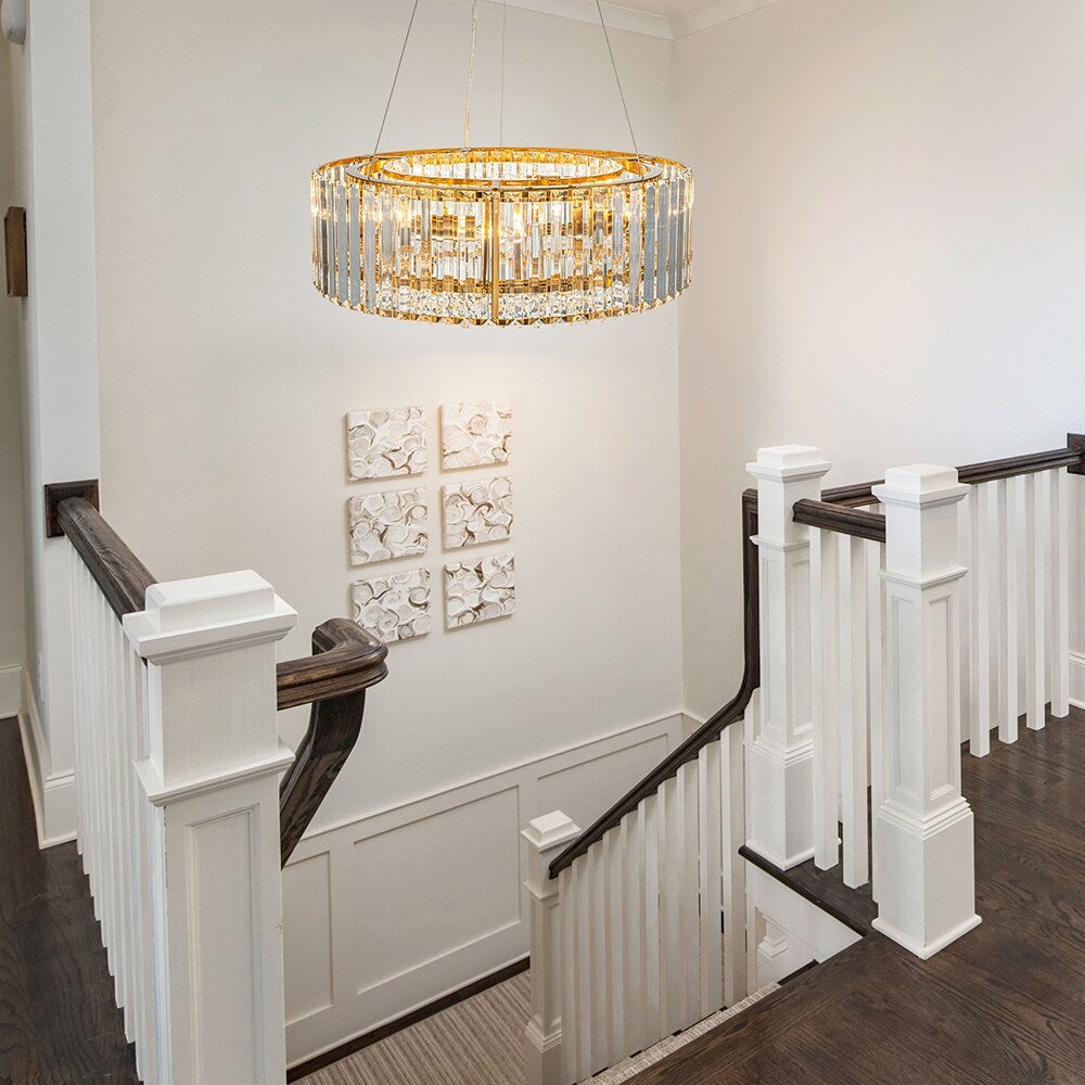 Lampadario moderno rotondo in cristallo OYIPRO da 6/8/12 luci a forma di tamburo per isola cucina