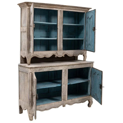 Buffet a due corpi in rovere francese con interni blu, 1820 circa