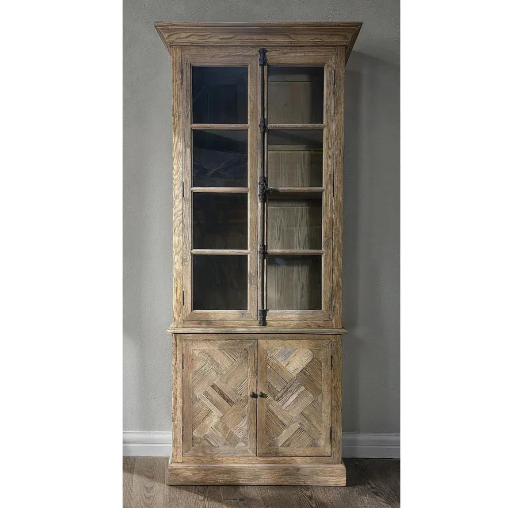 Vetrina con frontale in vetro e parquet in rovere