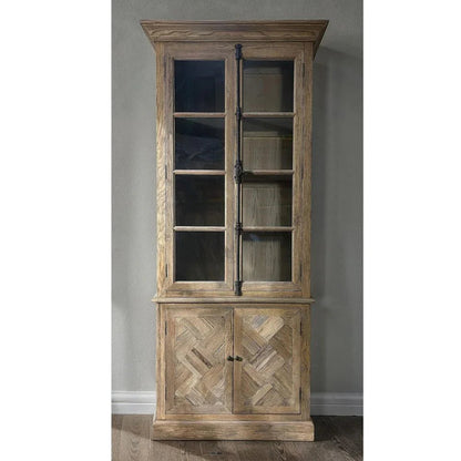 Vetrina con frontale in vetro e parquet in rovere