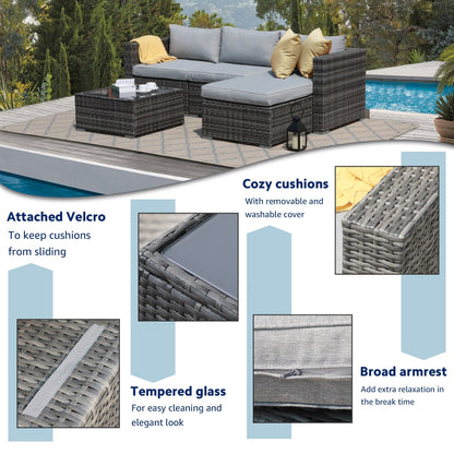 Set di divani componibili in vimini da esterno da 5 pezzi con cuscini