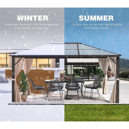 Gazebo rigido EROMMY, pergolato per esterni con doppio tetto, rete e tende, tettoia resistente per patio, cortile, feste in piscina