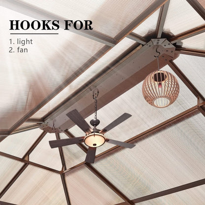 Gazebo rigido EROMMY, pergolato per esterni con doppio tetto, rete e tende, tettoia resistente per patio, cortile, feste in piscina