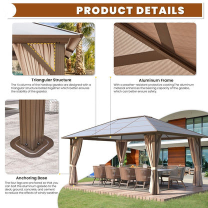 Gazebo rigido EROMMY, pergolato per esterni con doppio tetto, rete e tende, tettoia resistente per patio, cortile, feste in piscina