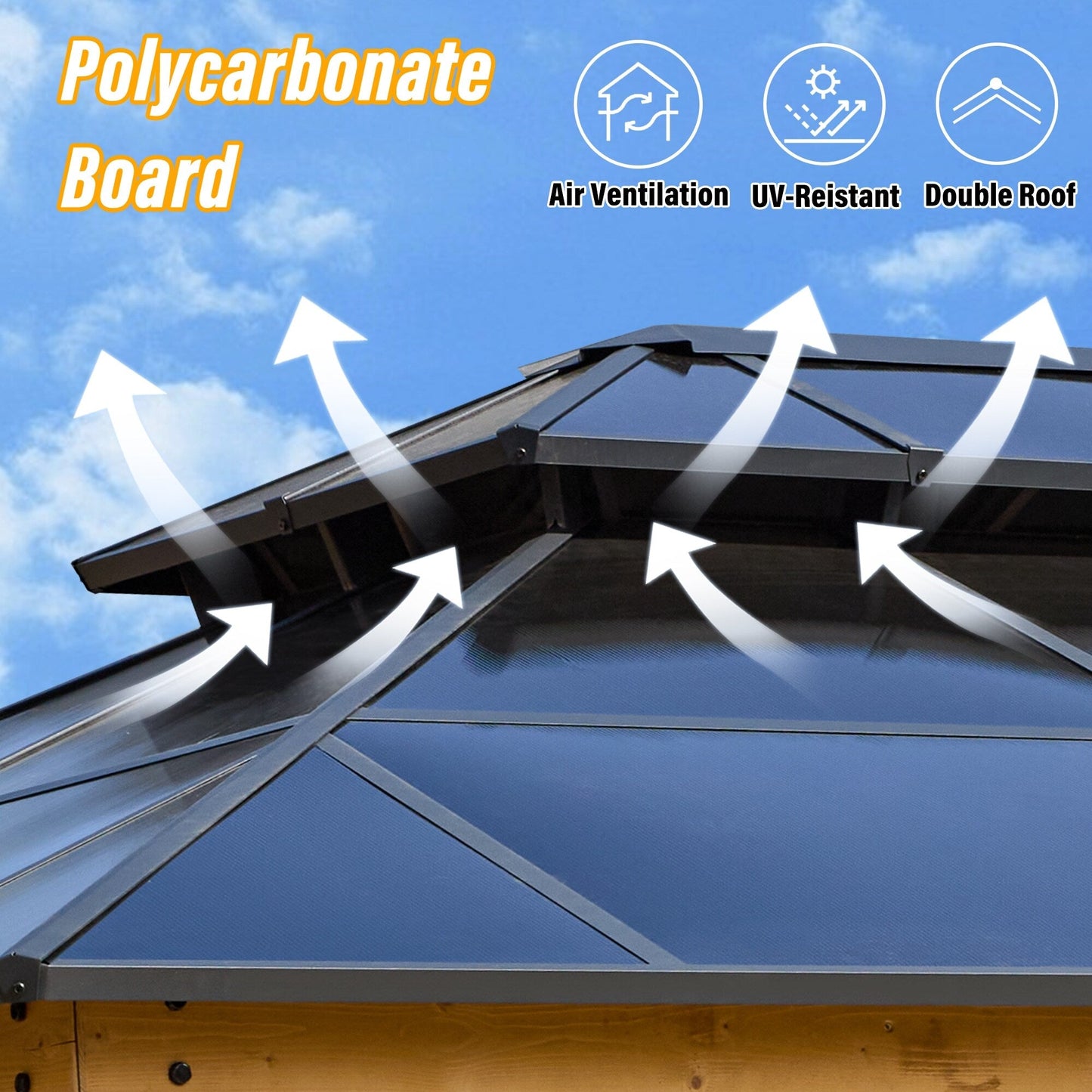 Gazebo rigido EROMMY, pergolato per esterni con doppio tetto, rete e tende, tettoia resistente per patio, cortile, feste in piscina