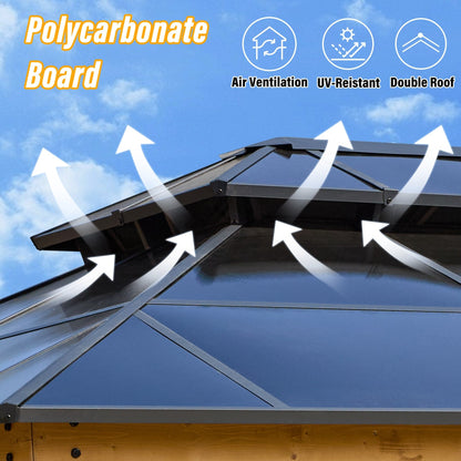 Gazebo rigido EROMMY, pergolato per esterni con doppio tetto, rete e tende, tettoia resistente per patio, cortile, feste in piscina