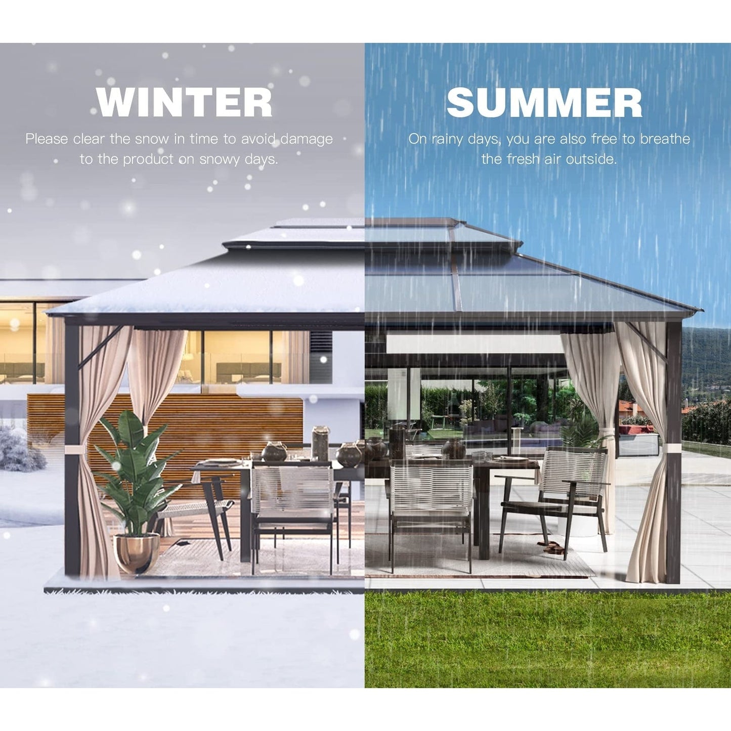 Gazebo rigido EROMMY, pergolato per esterni con doppio tetto, rete e tende, tettoia resistente per patio, cortile, feste in piscina