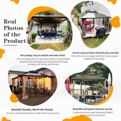 Gazebo rigido EROMMY, pergolato per esterni con doppio tetto, rete e tende, tettoia resistente per patio, cortile, feste in piscina