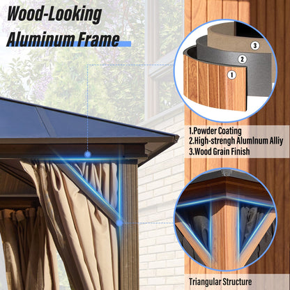 Gazebo rigido EROMMY, pergolato per esterni con doppio tetto, rete e tende, tettoia resistente per patio, cortile, feste in piscina