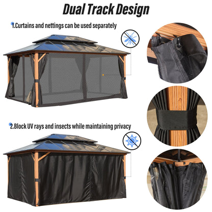 Gazebo rigido EROMMY, pergolato per esterni con doppio tetto, rete e tende, tettoia resistente per patio, cortile, feste in piscina