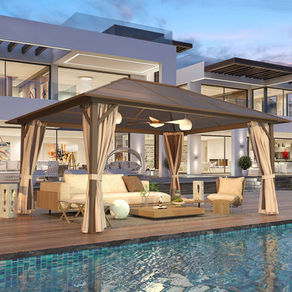 Gazebo rigido EROMMY, pergolato per esterni con doppio tetto, rete e tende, tettoia resistente per patio, cortile, feste in piscina