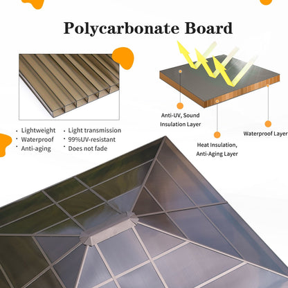 Gazebo rigido EROMMY, pergolato per esterni con doppio tetto, rete e tende, tettoia resistente per patio, cortile, feste in piscina