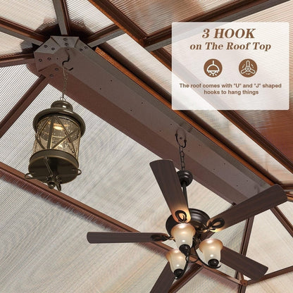 Gazebo rigido EROMMY, pergolato per esterni con doppio tetto, rete e tende, tettoia resistente per patio, cortile, feste in piscina