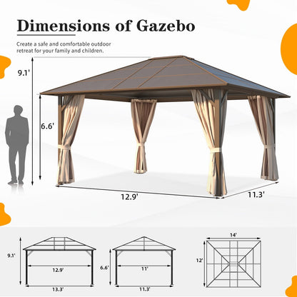 Gazebo rigido EROMMY, pergolato per esterni con doppio tetto, rete e tende, tettoia resistente per patio, cortile, feste in piscina