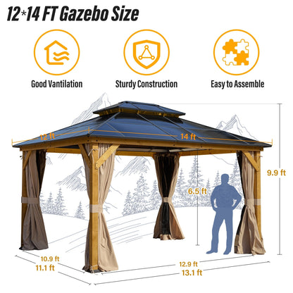 Gazebo rigido EROMMY, pergolato per esterni con doppio tetto, rete e tende, tettoia resistente per patio, cortile, feste in piscina