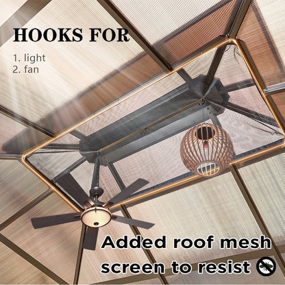 Gazebo rigido EROMMY, pergolato per esterni con doppio tetto, rete e tende, tettoia resistente per patio, cortile, feste in piscina