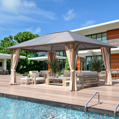 Gazebo rigido EROMMY, pergolato per esterni con doppio tetto, rete e tende, tettoia resistente per patio, cortile, feste in piscina