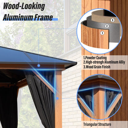 Gazebo rigido EROMMY, pergolato per esterni con doppio tetto, rete e tende, tettoia resistente per patio, cortile, feste in piscina