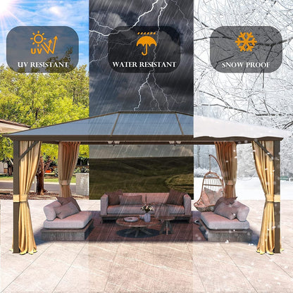 Gazebo rigido EROMMY, pergolato per esterni con doppio tetto, rete e tende, tettoia resistente per patio, cortile, feste in piscina