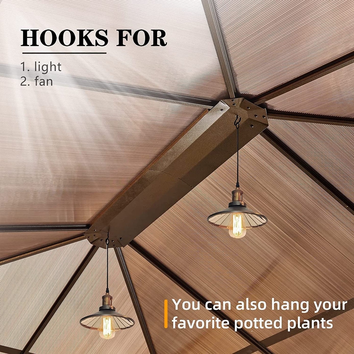 Gazebo rigido EROMMY, pergolato per esterni con doppio tetto, rete e tende, tettoia resistente per patio, cortile, feste in piscina