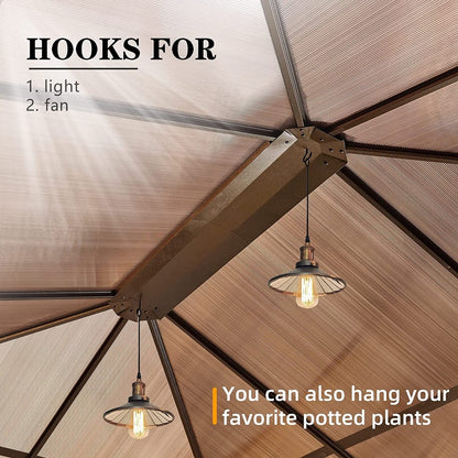 Gazebo rigido EROMMY, pergolato per esterni con doppio tetto, rete e tende, tettoia resistente per patio, cortile, feste in piscina