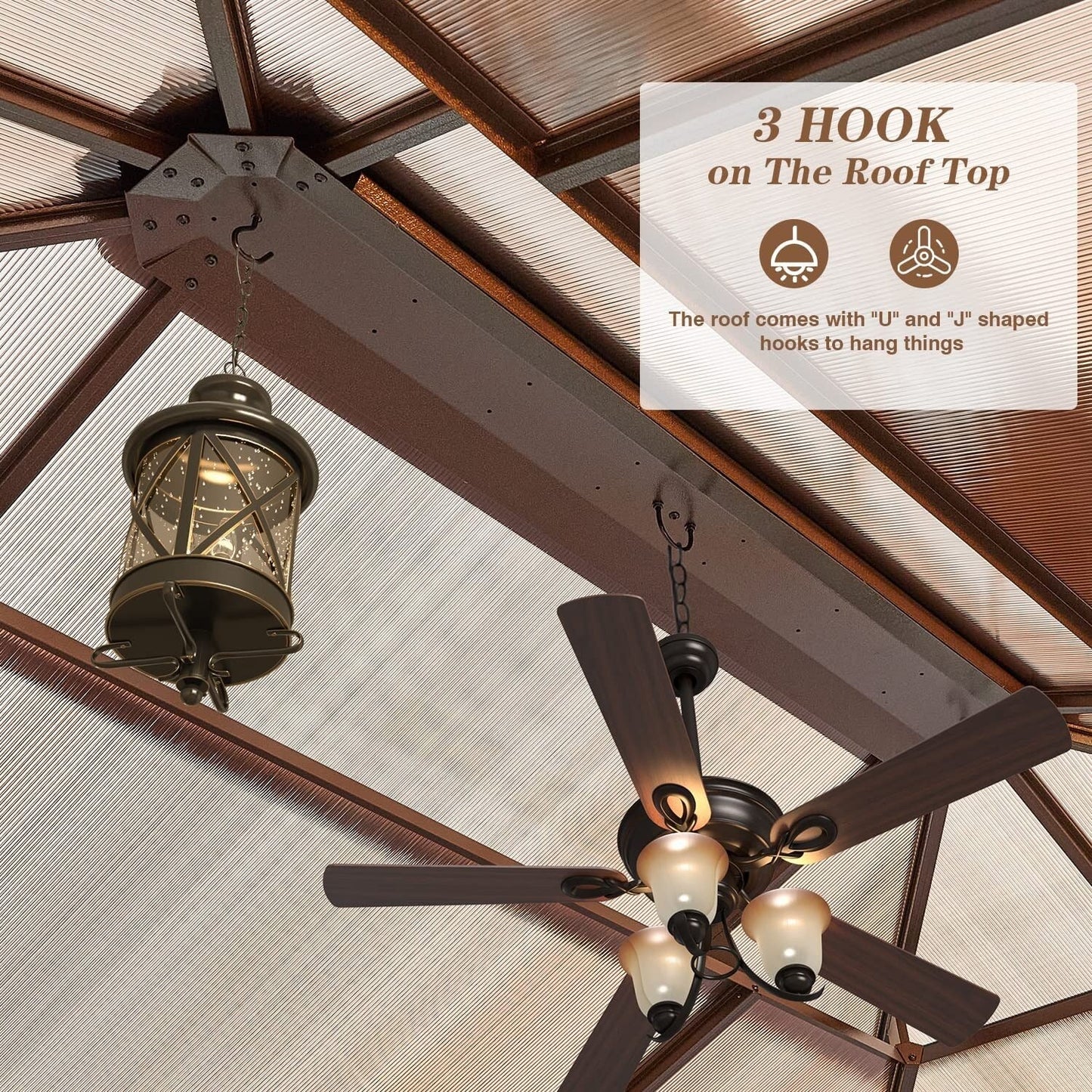 Gazebo rigido EROMMY, pergolato per esterni con doppio tetto, rete e tende, tettoia resistente per patio, cortile, feste in piscina