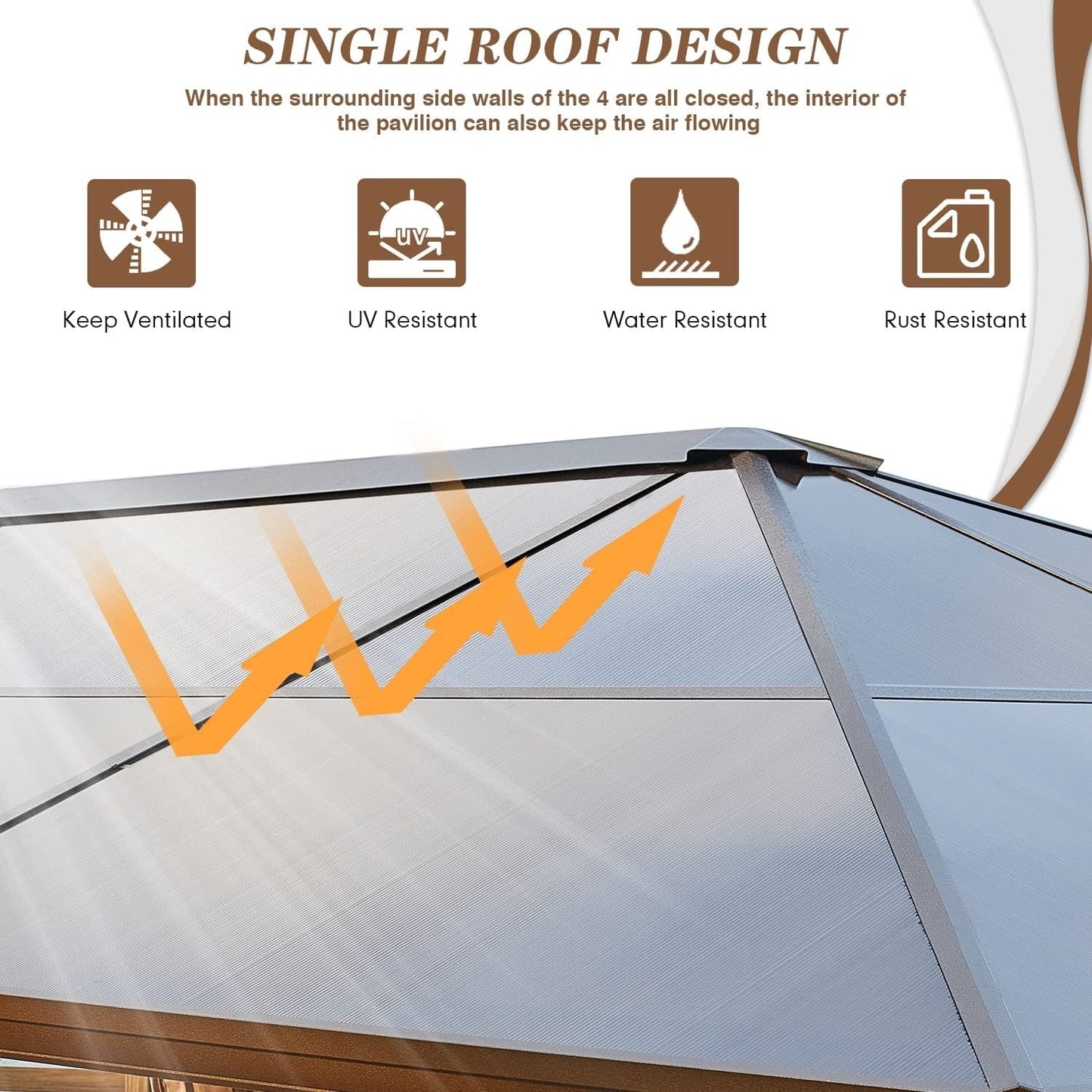 Gazebo rigido EROMMY, pergolato per esterni con doppio tetto, rete e tende, tettoia resistente per patio, cortile, feste in piscina