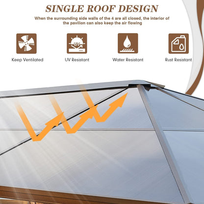 Gazebo rigido EROMMY, pergolato per esterni con doppio tetto, rete e tende, tettoia resistente per patio, cortile, feste in piscina