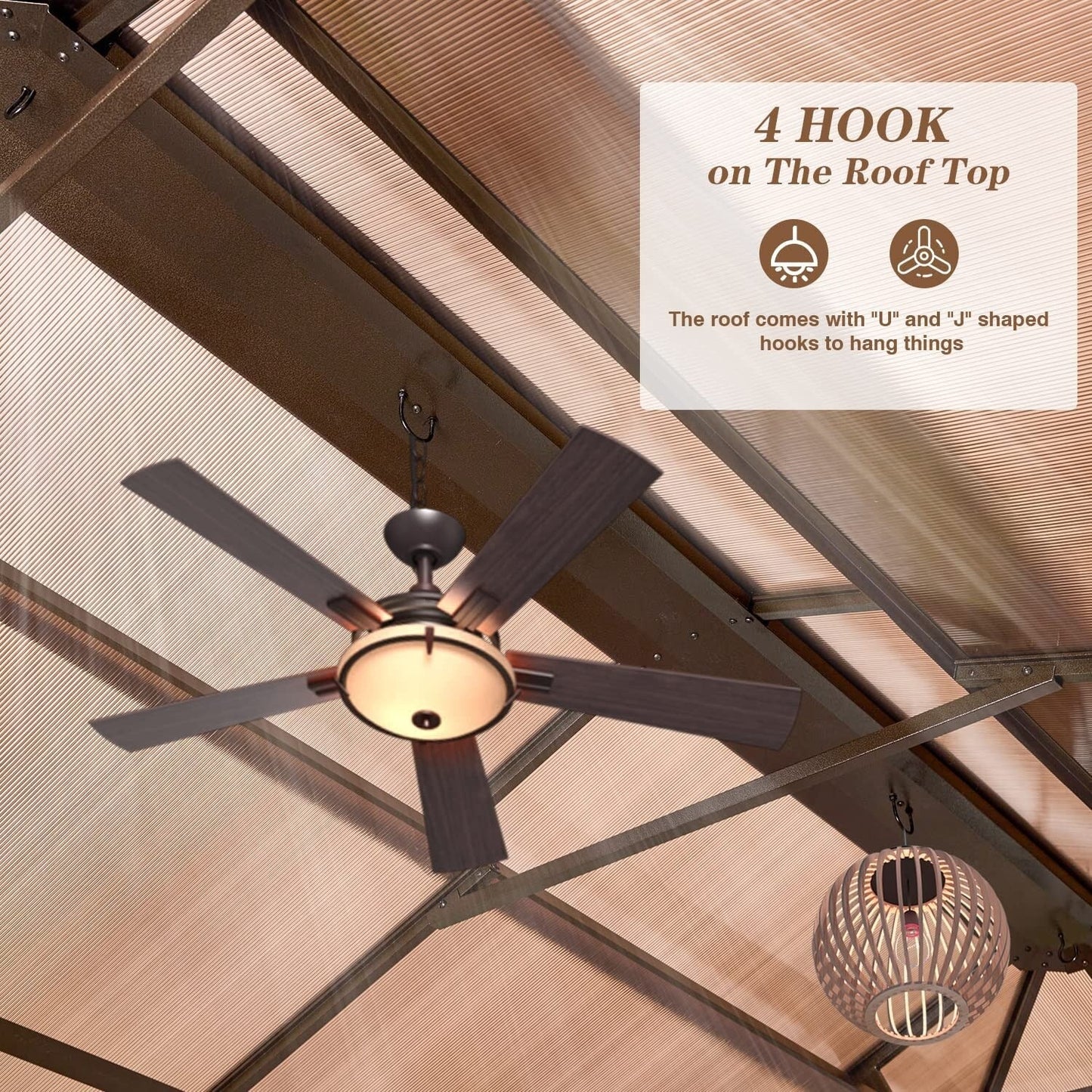 Gazebo rigido EROMMY, pergolato per esterni con doppio tetto, rete e tende, tettoia resistente per patio, cortile, feste in piscina