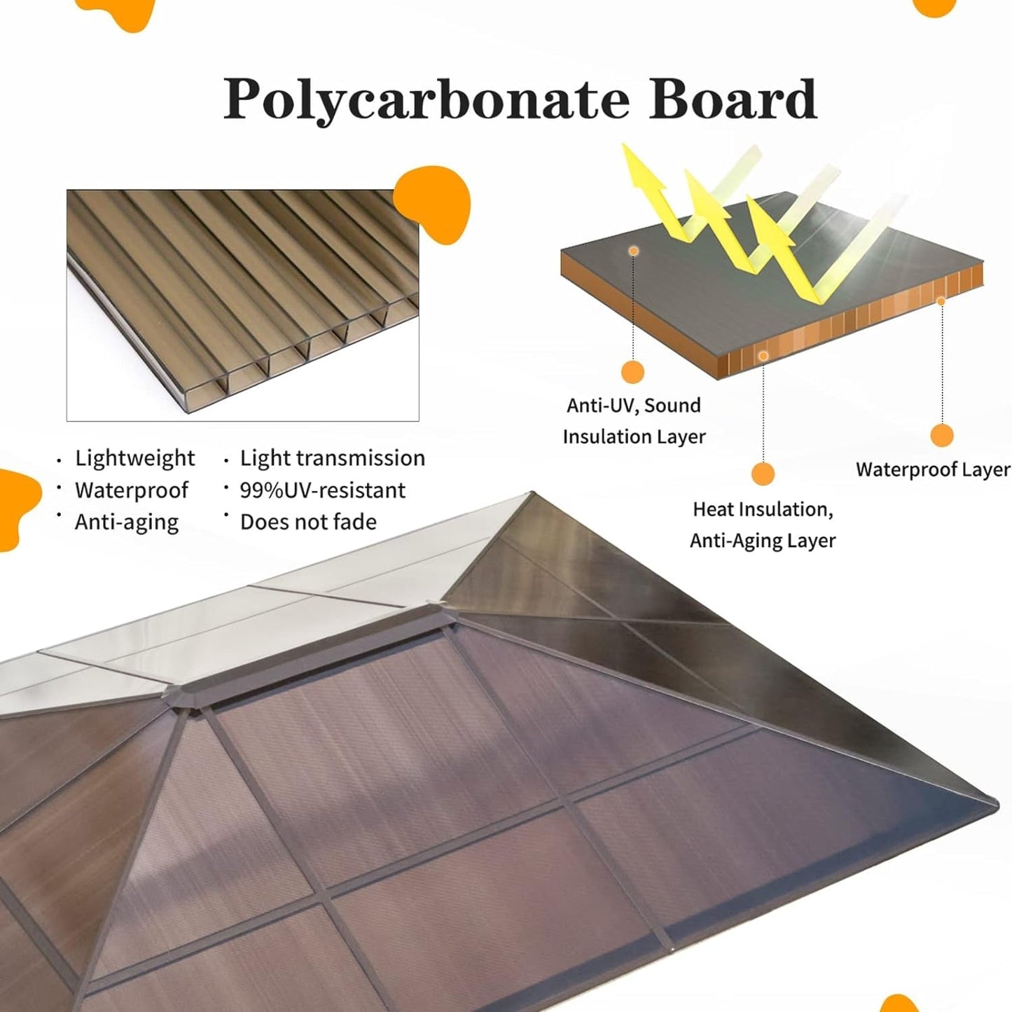 Gazebo rigido per giardino – Pergolato permanente con rete, tende e doppio tetto, riparo esterno per tutte le stagioni