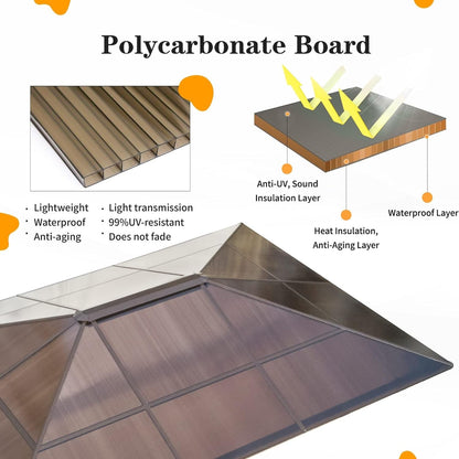 Gazebo rigido per giardino – Pergolato permanente con rete, tende e doppio tetto, riparo esterno per tutte le stagioni