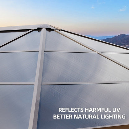 Gazebo rigido per giardino – Pergolato permanente con rete, tende e doppio tetto, riparo esterno per tutte le stagioni