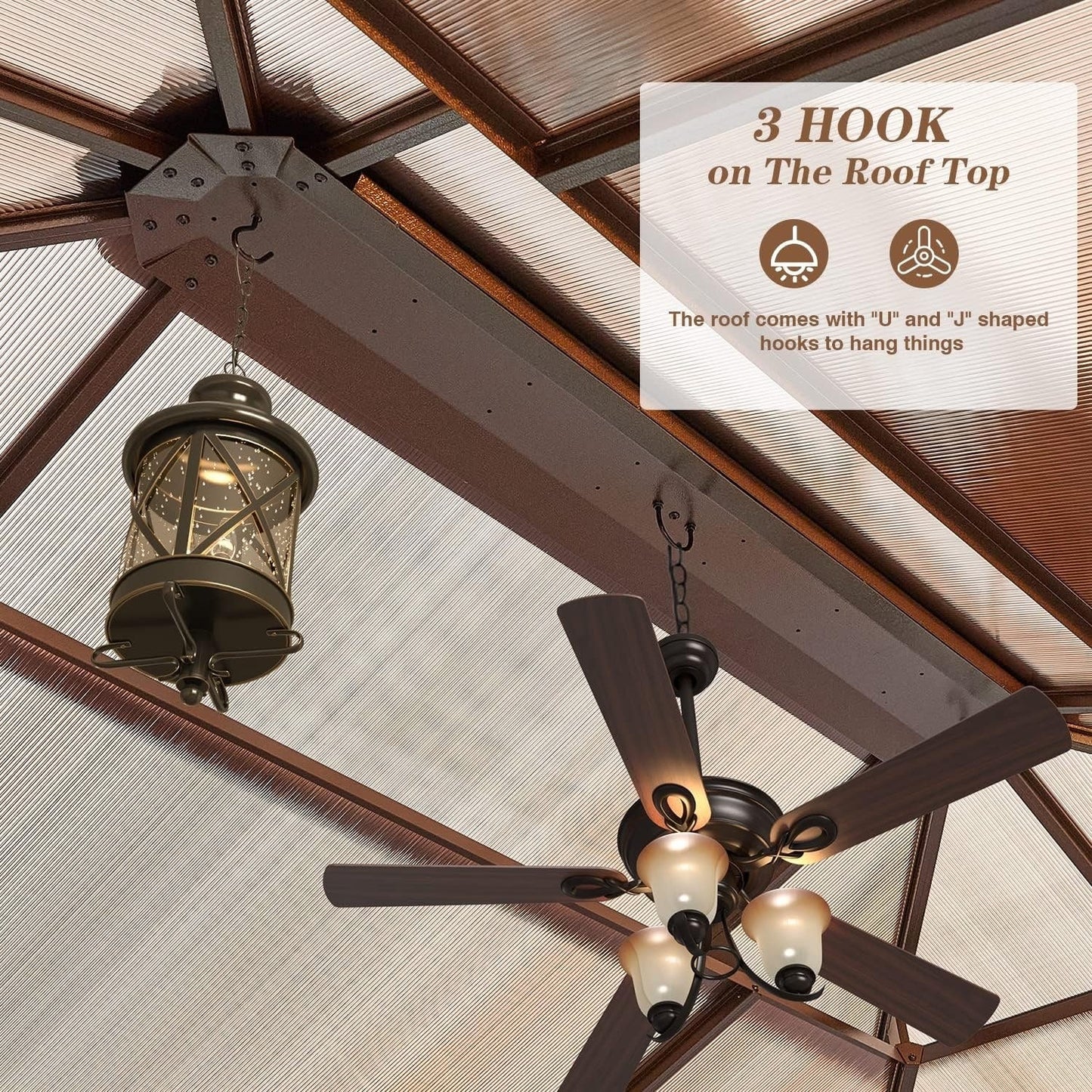 Gazebo rigido per giardino – Pergolato permanente con rete, tende e doppio tetto, riparo esterno per tutte le stagioni