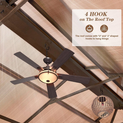 Gazebo rigido per giardino – Pergolato permanente con rete, tende e doppio tetto, riparo esterno per tutte le stagioni