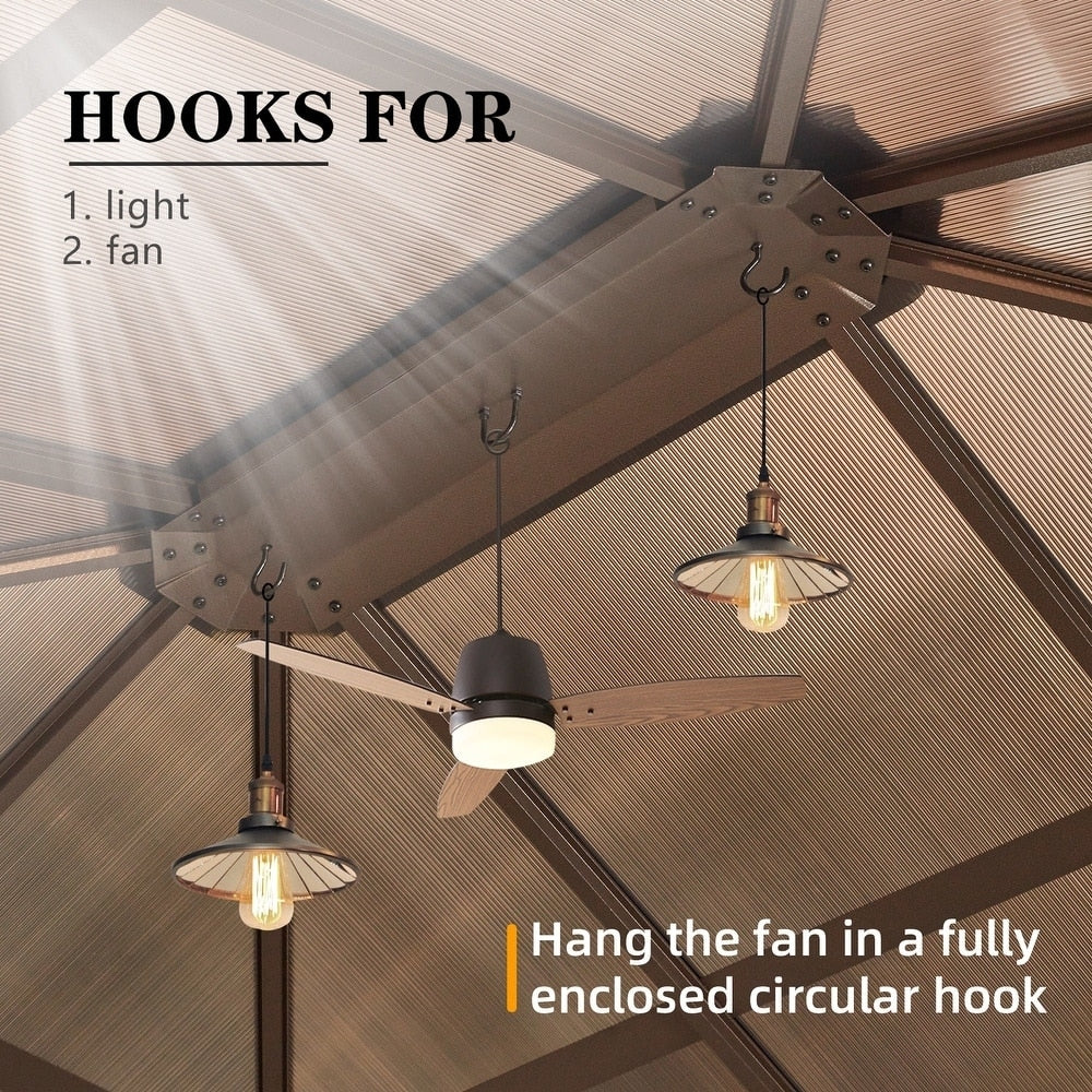 Gazebo rigido per giardino – Pergolato permanente con rete, tende e doppio tetto, riparo esterno per tutte le stagioni